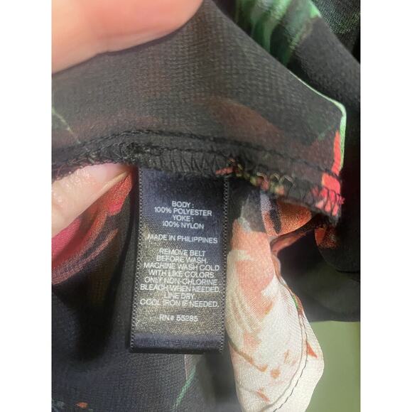 Express Blouse Womens Small Peplum Sheer Floral Dark Romantic Office Party Shirt - Picture 6 of 10